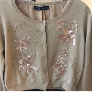 TWIN SET Sequned/beaded wool cropped cardigan